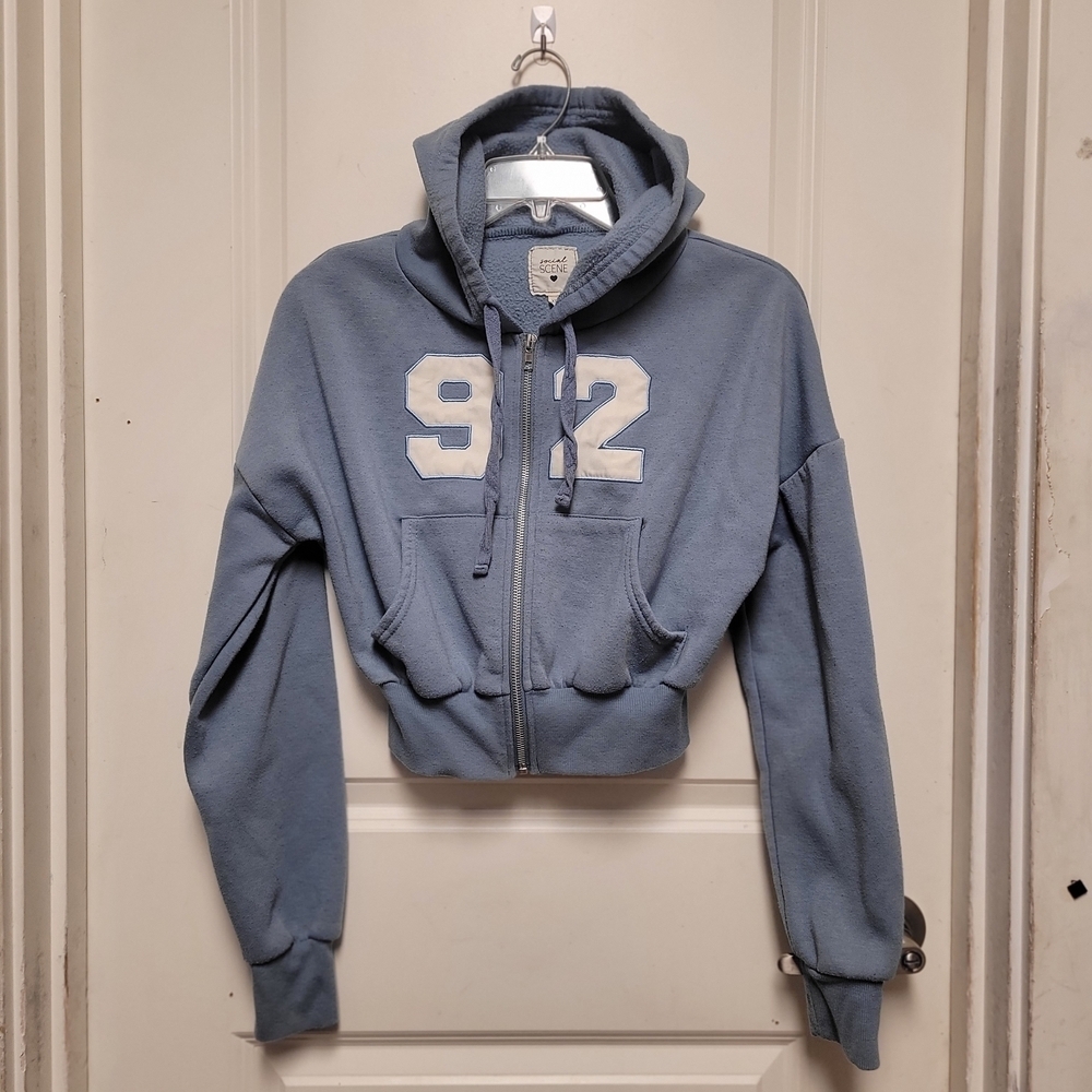 Social Scene Blue Hoodie Crop-Top Sz XS